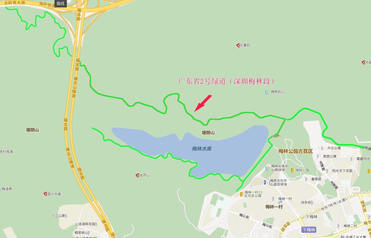 八,推荐路线:梅林水库坝--2号绿道入口--没有分叉口直走--涂鸦墙