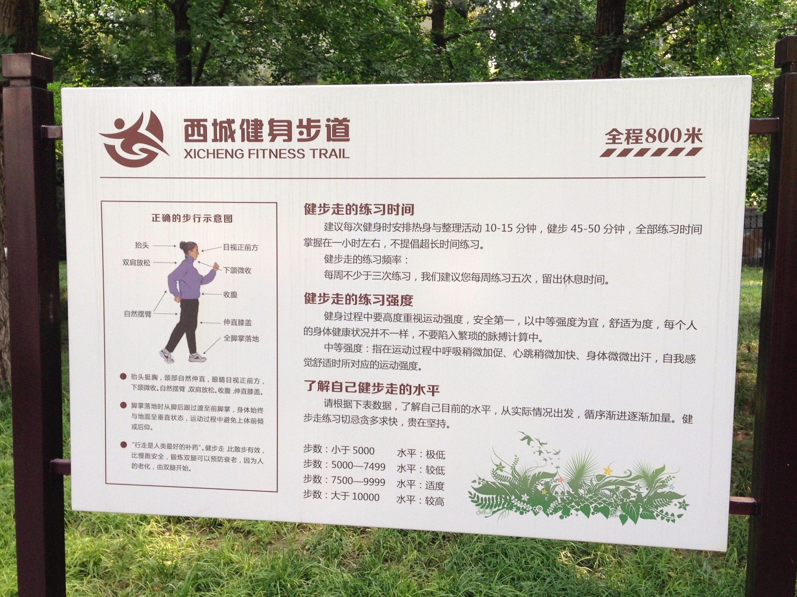 环湖有一长800米的健身步道,起点,终点位于公园湖畔东侧,公园东门